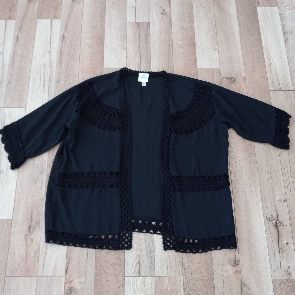 Knox Rose Women's Xs Open Front Cardigan Peek A Boo Crochet